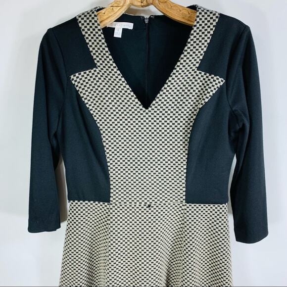 Jersey 3/4 Sleeve Colorblock Dress Sz 8 Black Tan - Picture 6 of 8